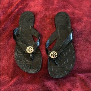 Tory Burch Black Logo Flip Flops